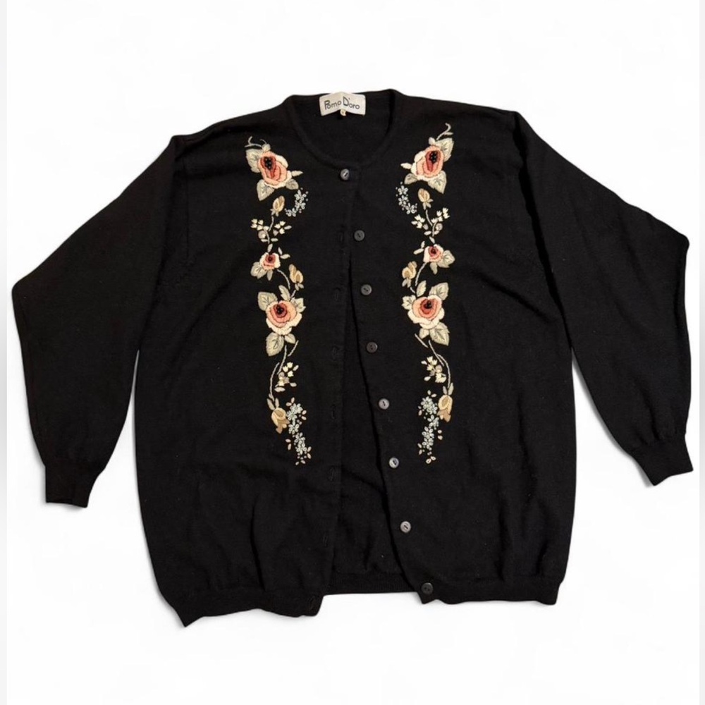 Pomo D’oro Vintage Black Floral Embroidered Women's Cardigan
